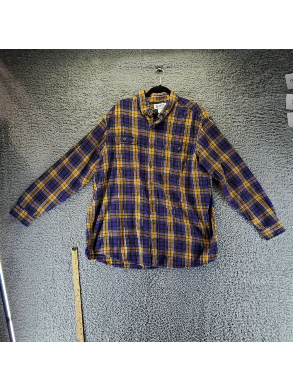 Duluth Shirt Mens XL Tall Purple Yellow Plaid Flannel Button-Up Relaxed Fit